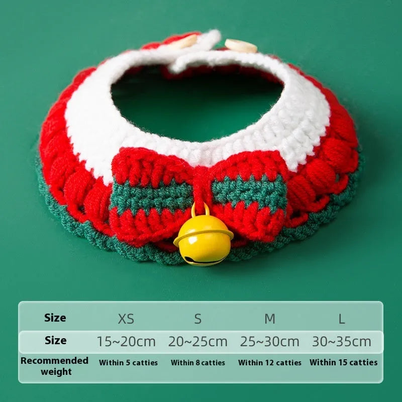 Christmas hand-woven milk cotton cat collar in bowknot design with adjustable size