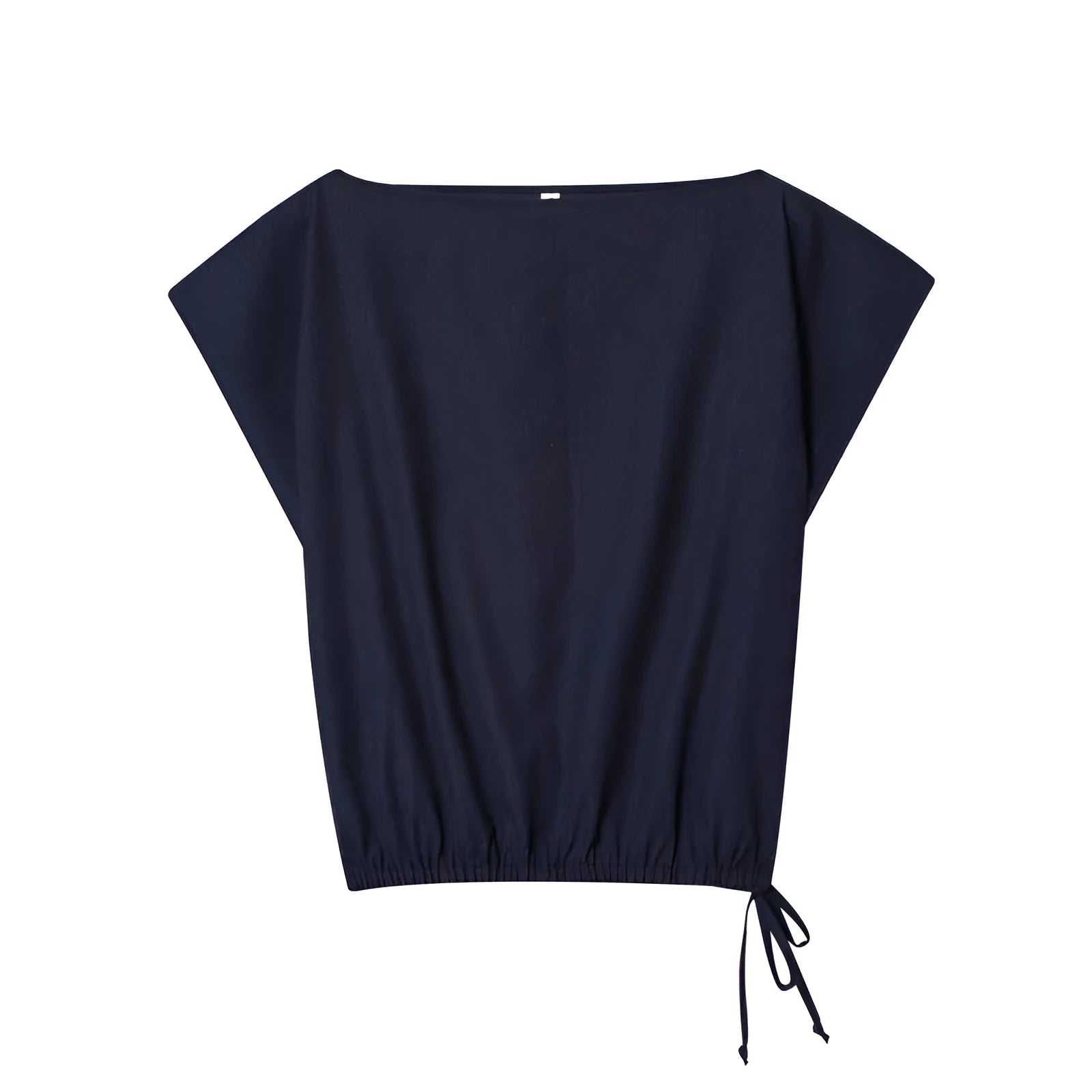 Women's linen blend two-piece set with off-neck top and wide-leg trousers in temperament commute style