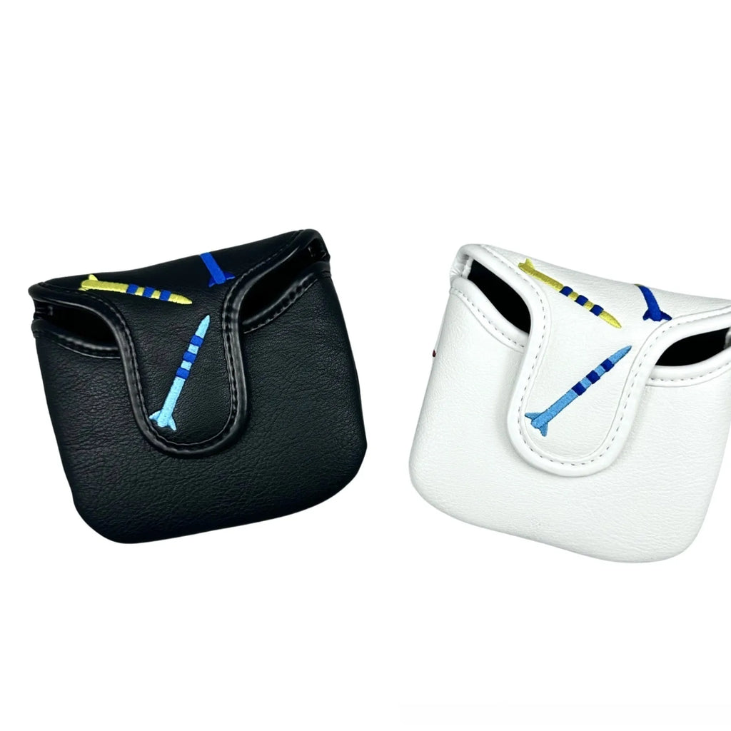 Black golf putter protective sleeve with square rocket pattern design
