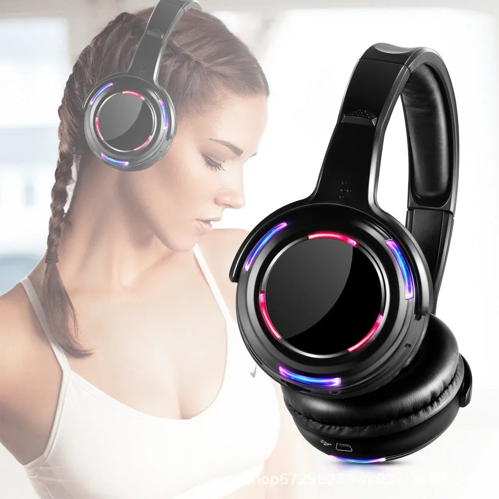 Black silent disco headphones with headband design and 40mm drivers for wireless party events