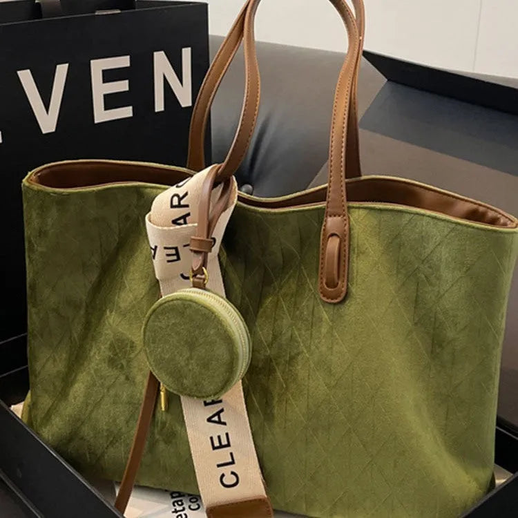 Large women's soft polyester tote bag with shoulder strap in horizontal square shape