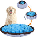 Adjustable fleece snuffle mat for dogs in blue, with non-slip base, 30cm diameter, for slow feeding and mental enrichment