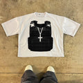 Printed cotton short sleeve retro street style T-shirt with drop-shoulder sleeves and contrast colour detailing