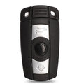 Set of three black BMW CAS3 semi-intelligent remote control car keys on a white background.
