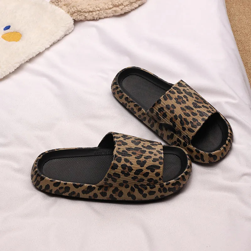 Women's Korean style leopard print slippers with thick EVA sole in multiple animal print colours