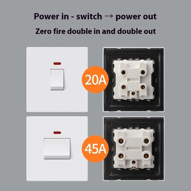 Gold, gray, and white heavy-duty 25A 45A illuminated electrical switch for water heaters.