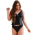 Black solid colour women's nylon bikini swimsuit on a white background