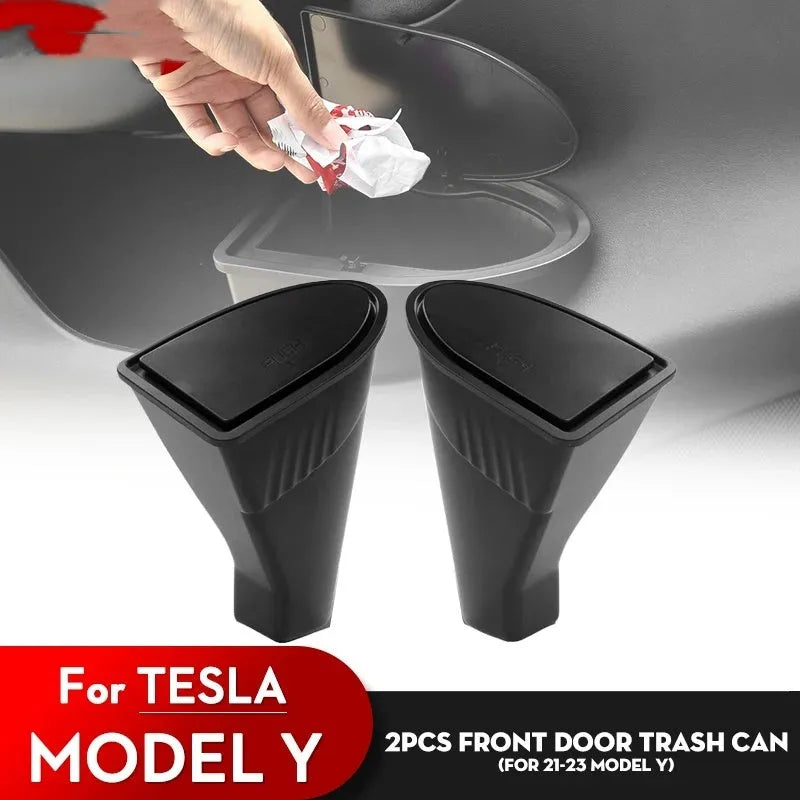 Black ABS car door storage containers for Tesla Model Y front doors