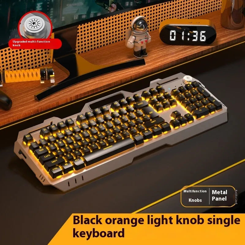 Mechanical keyboard with aluminium alloy frame, volume knob, rainbow backlight, full-size layout