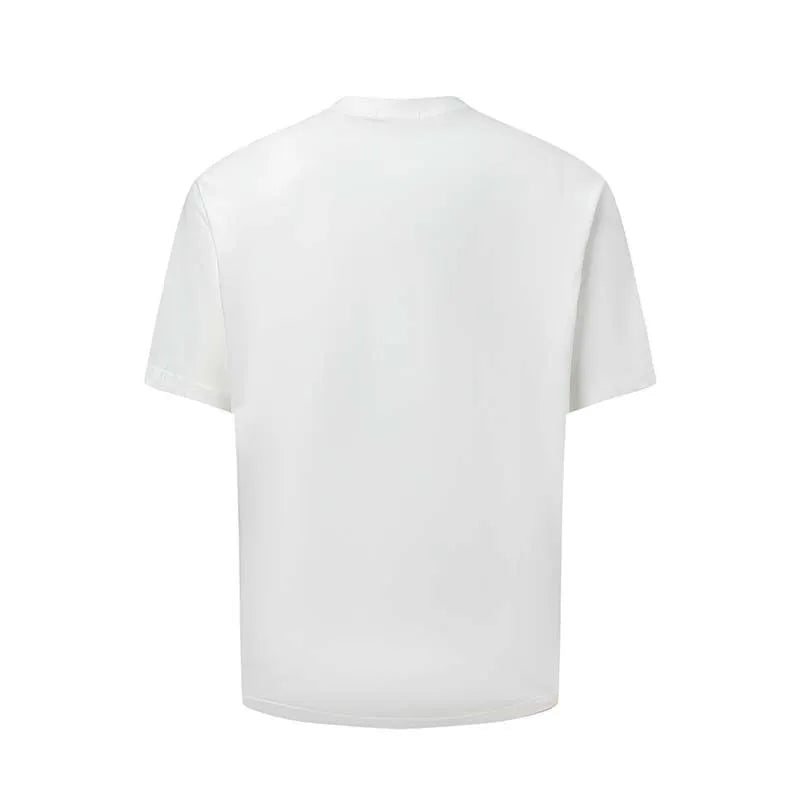 Men's blue American retro letter print cotton blend T-shirt with round neck and loose fit