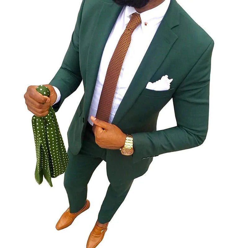 Men's two-piece cotton suit in a multicolour selection showing jacket and trousers for formal events