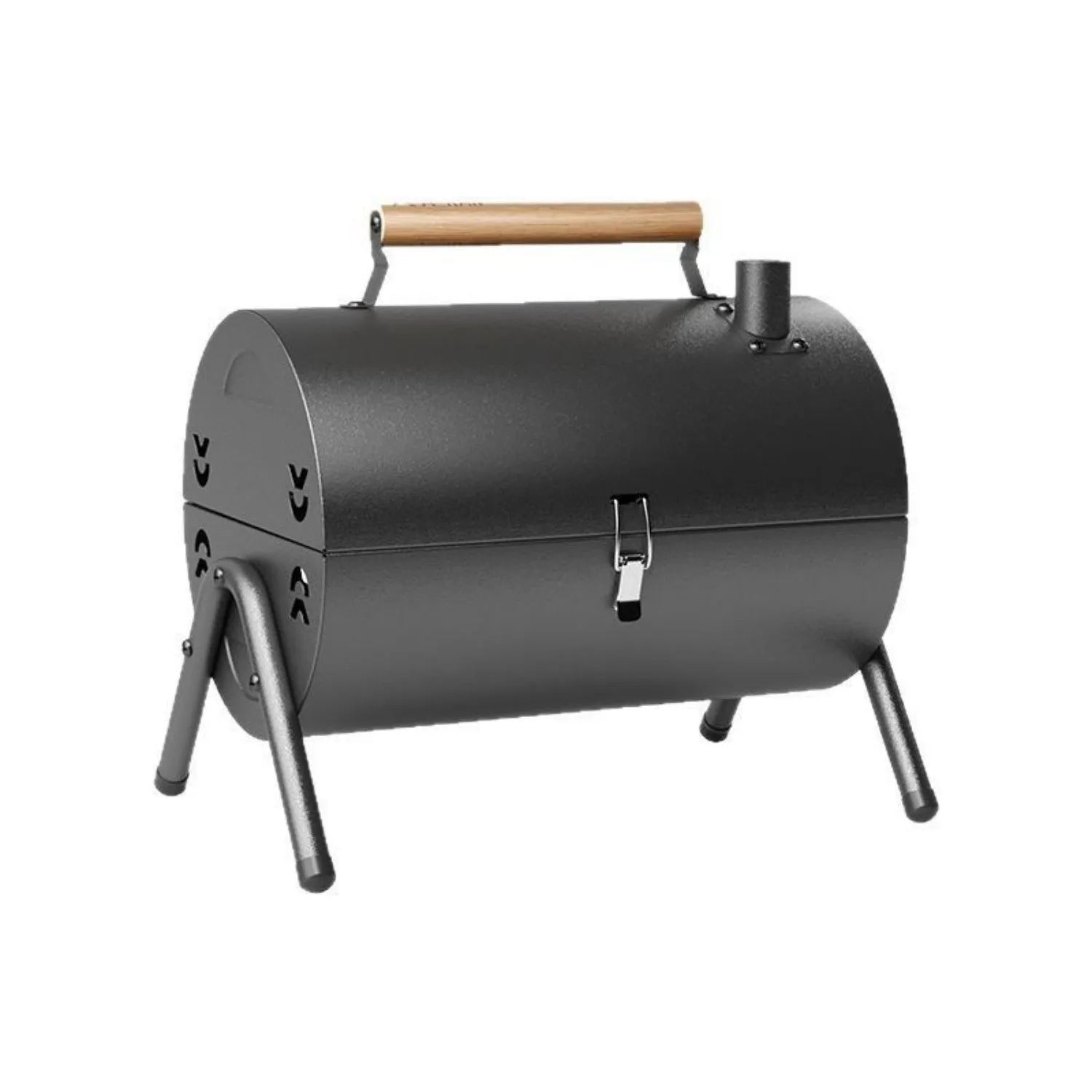 White portable charcoal barbecue grill oven with round chimney design for outdoor cooking