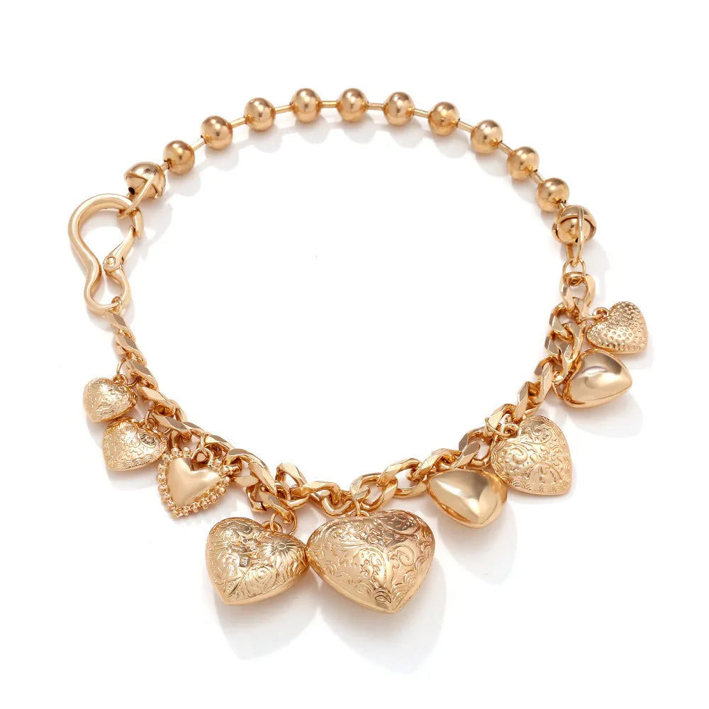 Gold alloy carved heart pendant necklace with adjustable 41-50cm chain
