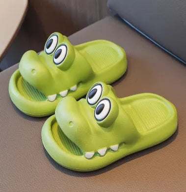 EVA parent-child sandals with animal pattern in pink, green, yellow, or blue colours for outdoor family wear