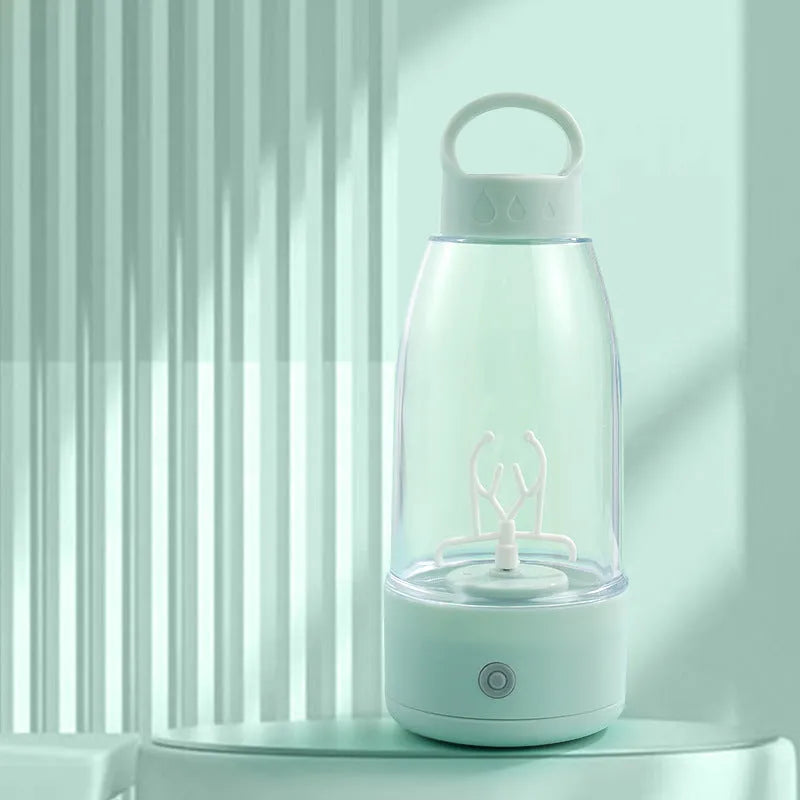 Automatic electric shaker bottle with USB charging, 350ml capacity, in cream white colour on a background