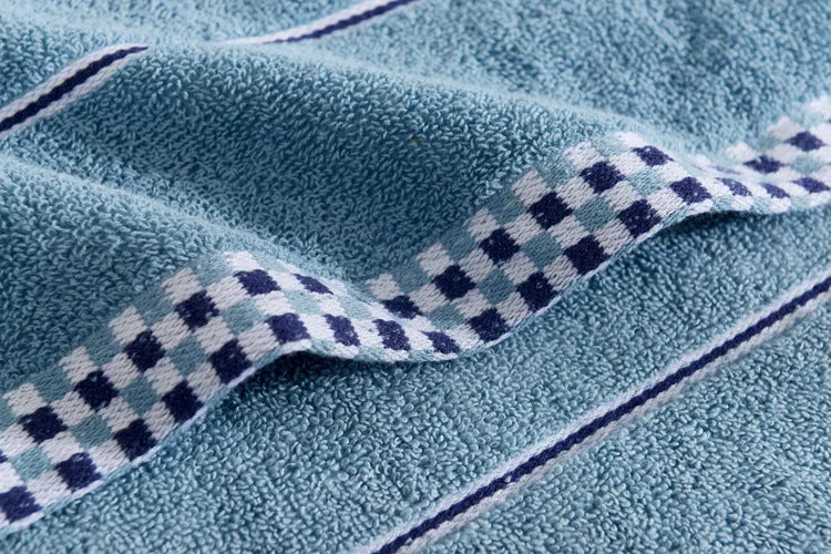 Soft absorbent pure cotton houndstooth facial towel 35x75cm in grey, blue, and green colours