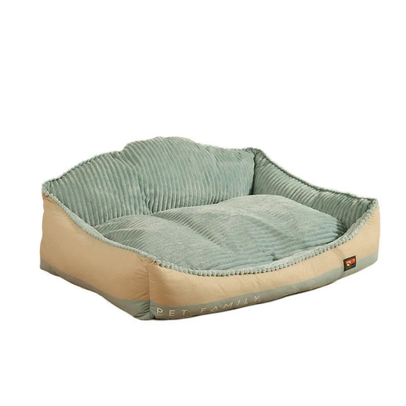 Morandi coloured removable washable sofa dog mat and cat bed shown in medium and large sizes