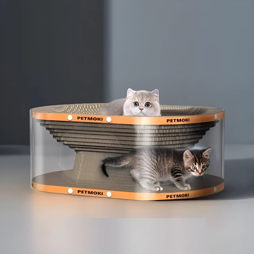 Transparent white PVC cat scratch board and tunnel nest with diamond pattern design