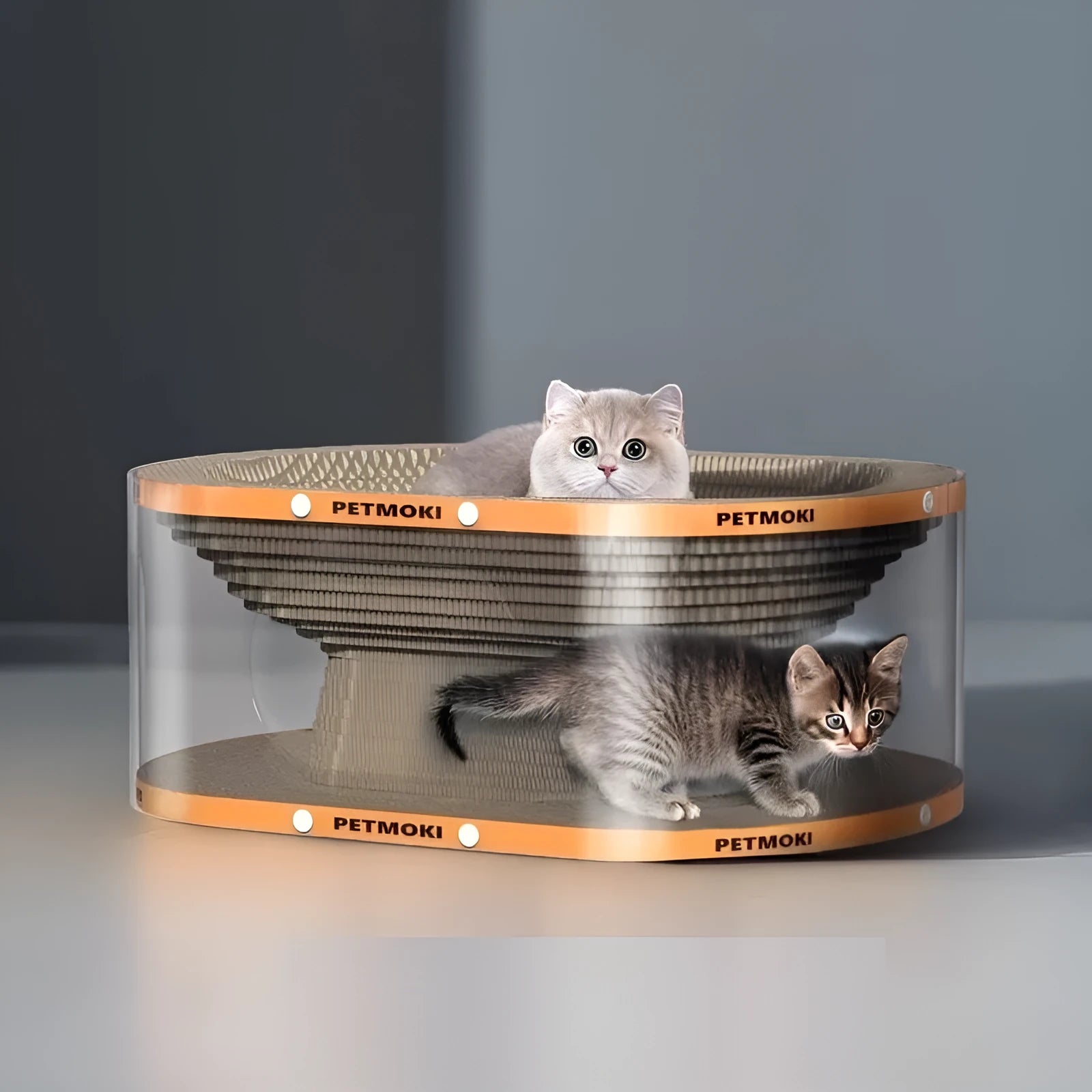 Transparent white PVC cat scratch board and tunnel nest with diamond pattern design