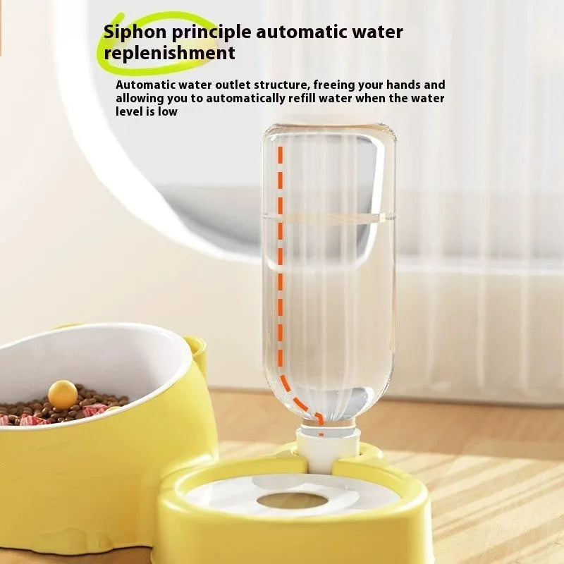 Plastic double bowl automatic drinking cat fountain with ceramic insert and stainless steel ball in haze blue colour