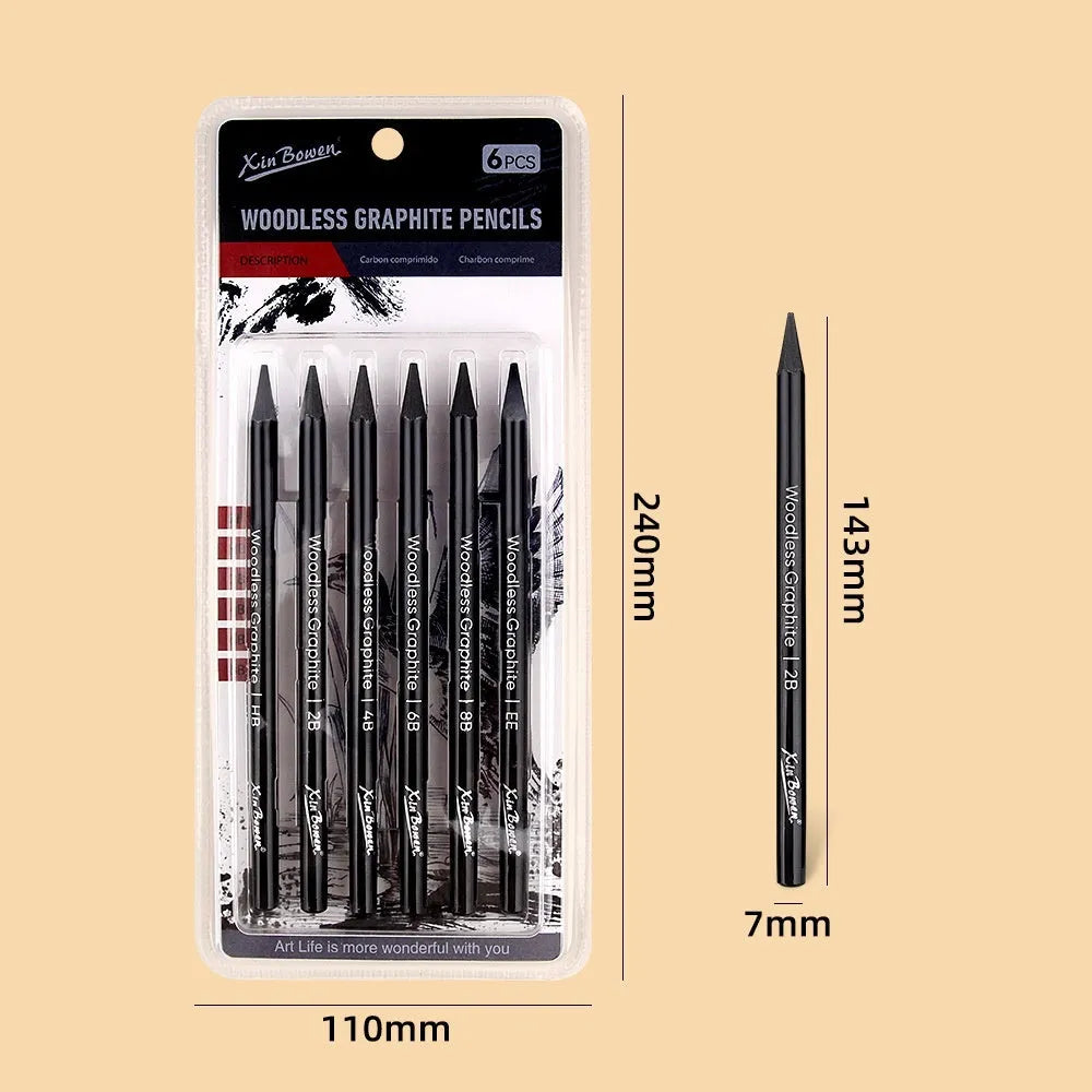 Six graphite sketching pencils with different lead grades in wood-free construction