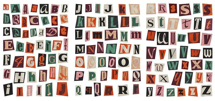 English letters and numbers symbol label stickers showing colour-coded letter sets A through E with weekly words