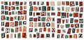 English letters and numbers symbol label stickers showing colour-coded letter sets A through E with weekly words