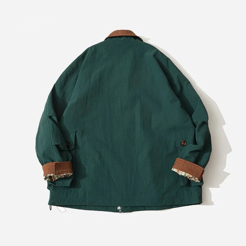 Green and apricot contrast colour casual jacket with side seam pockets and long sleeves