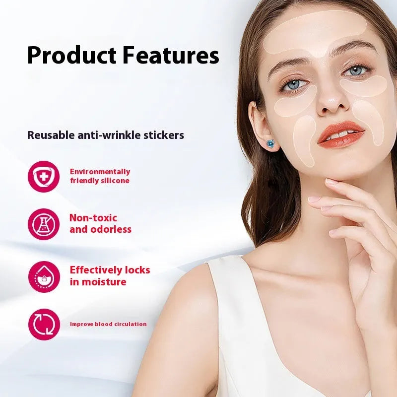 Set of five silicone anti-wrinkle face patches for forehead and eye application