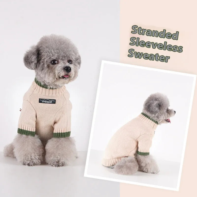 Wool two-leg dog sweater in British style for winter, shown in Crown Blue colour.