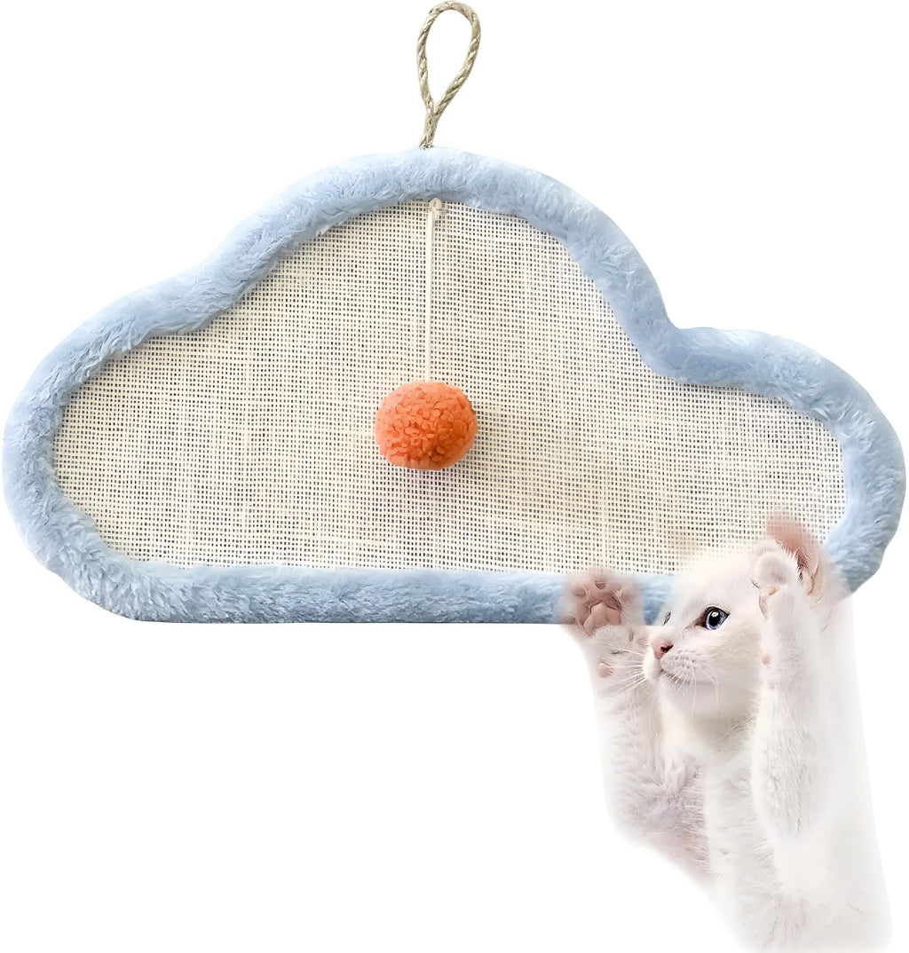 Natural sisal cat scratching mat with sleeping cat cartoon pattern, wall mounted design