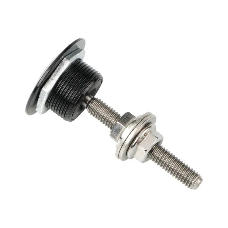30mm aluminium alloy vehicle cover lock in silver, black, gold, blue, and red colours next to a 55mm mounting screw.