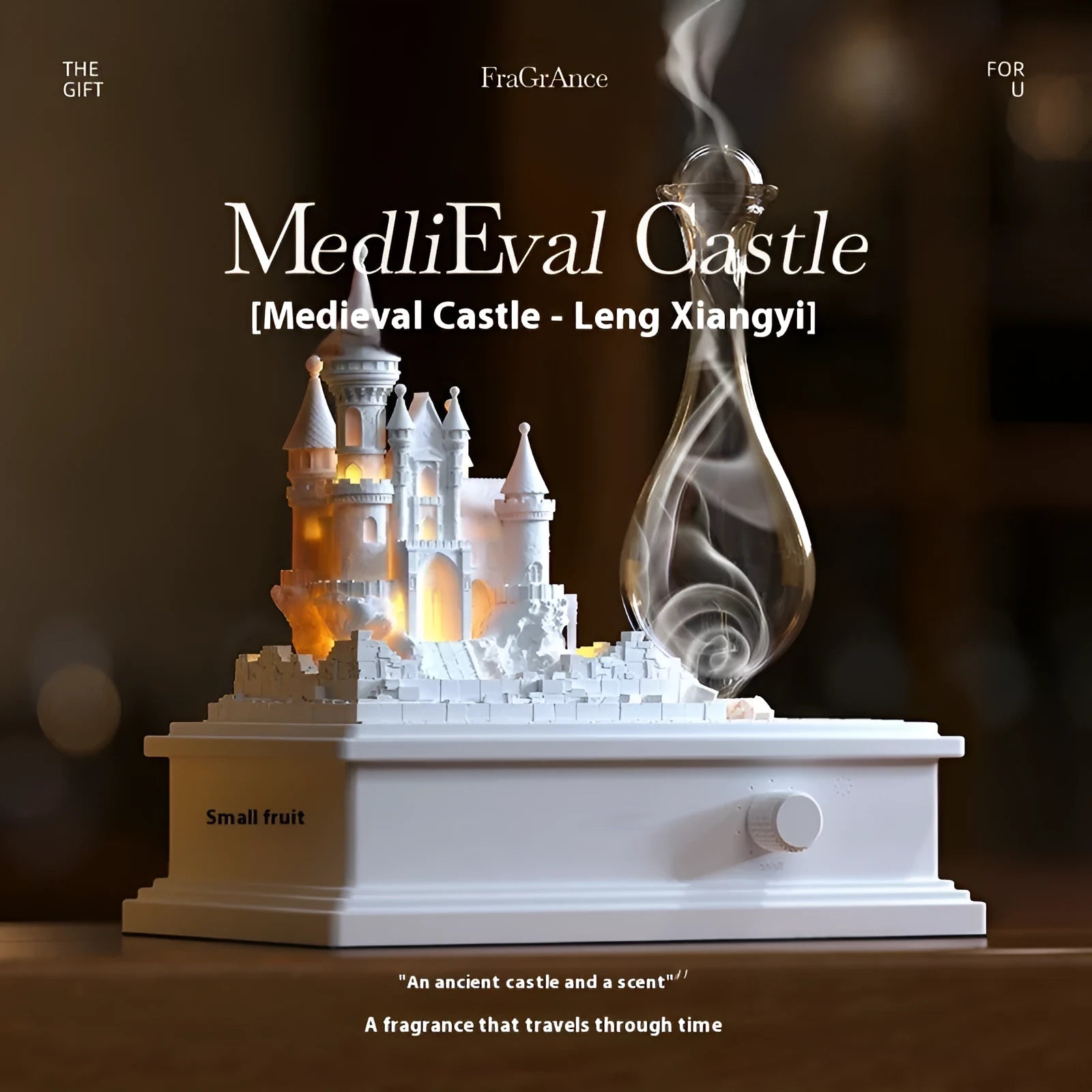 White medieval castle design waterless aromatherapy machine with ambient lighting, 188mm tall