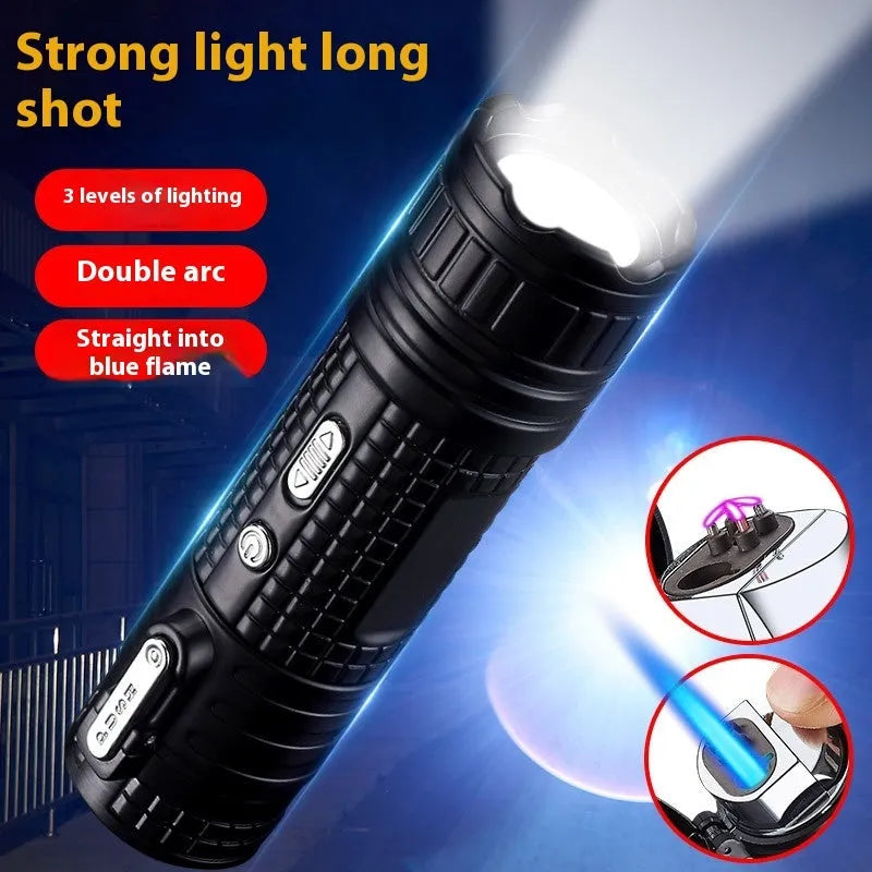 TH727 multifunction metal torch lighter in camouflage colour showing combined flashlight and lighter design.
