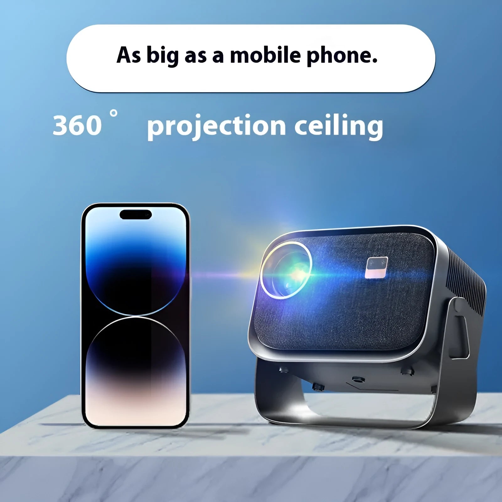 4K Android home projector with 1080p resolution and wireless screen mirroring, portable design