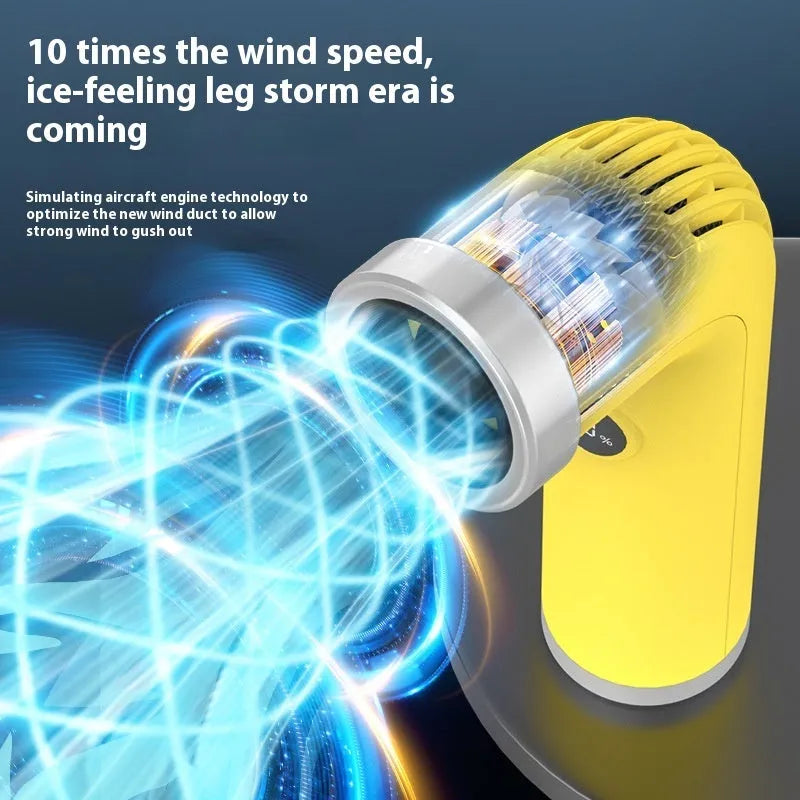 Bladeless turbine personal fan in apricot colour with lithium battery power