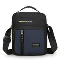 Men's nylon crossbody messenger bag in green showing shoulder strap and sewing thread detailing
