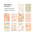 Retro collage dessert-themed note papers in ten colours showing 56x83mm size