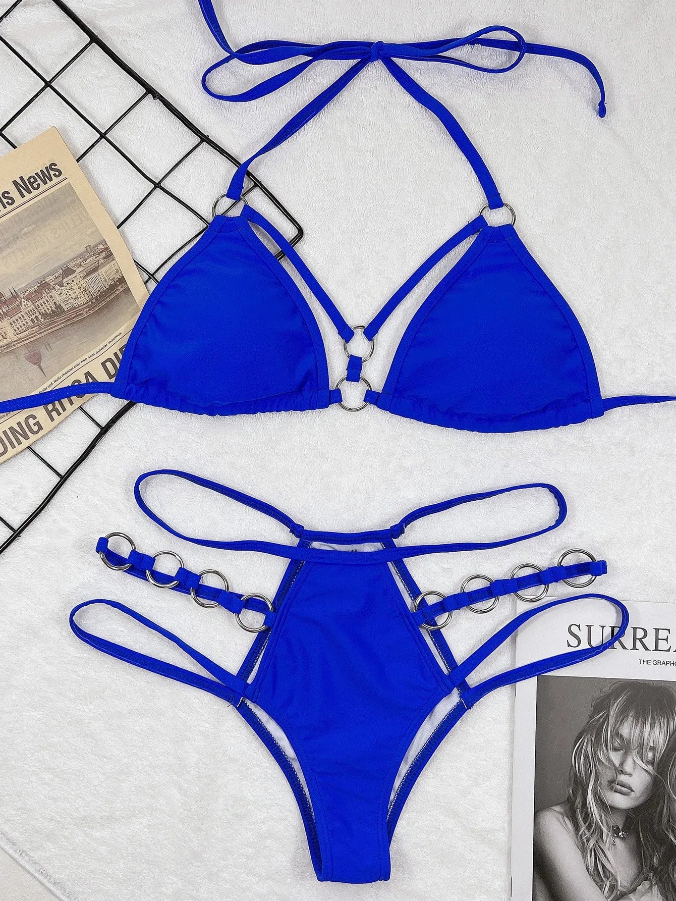 Women's pure colour nylon bikini set with matching shorts in five colour options