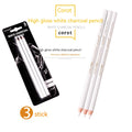 White charcoal pencil highlighting pen with wooden shell showing three pencils in packaging