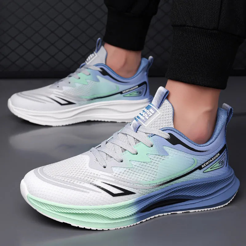 Men's casual low-top sneakers with woven mesh upper and rubber sole in black blue colour
