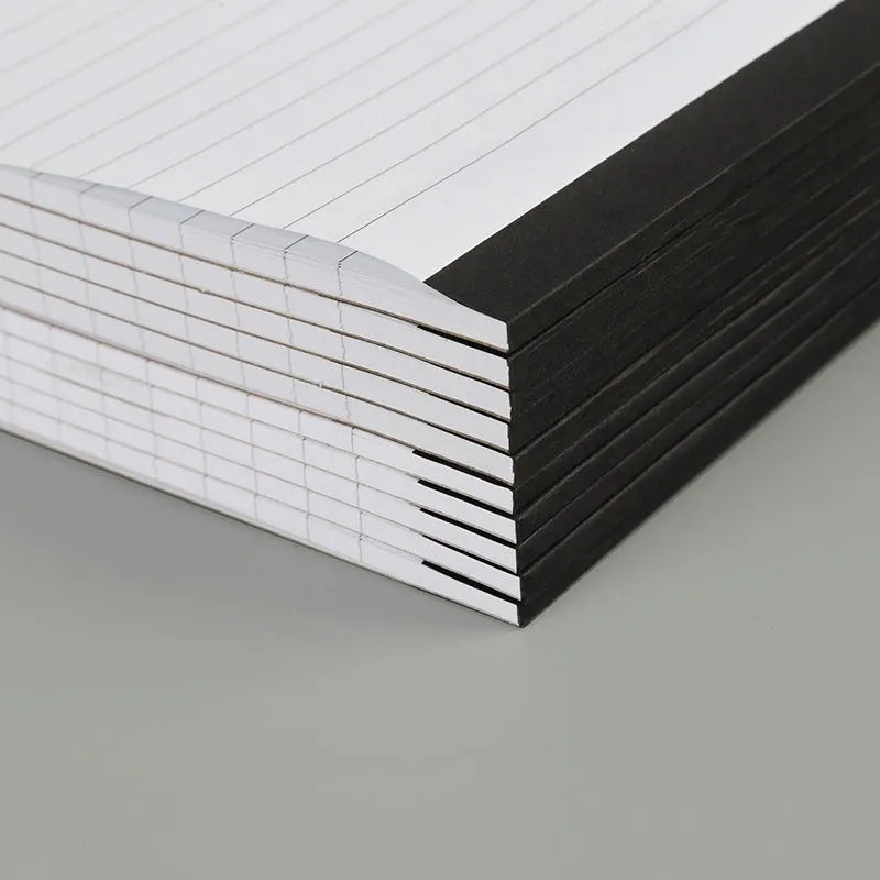 A4 size tearable notebook with ivory grid paper and a simple paper cover, shown next to an A5 size option.