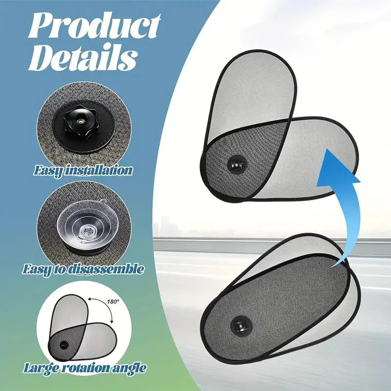 Black breathable mesh car window shade for baby protection on side windows with suction cup attachment