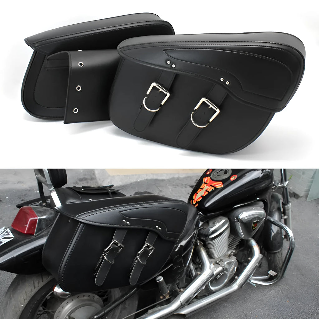 Retro style motorcycle saddle bag in PU leather with dimensions 42cm by 15cm by 30cm