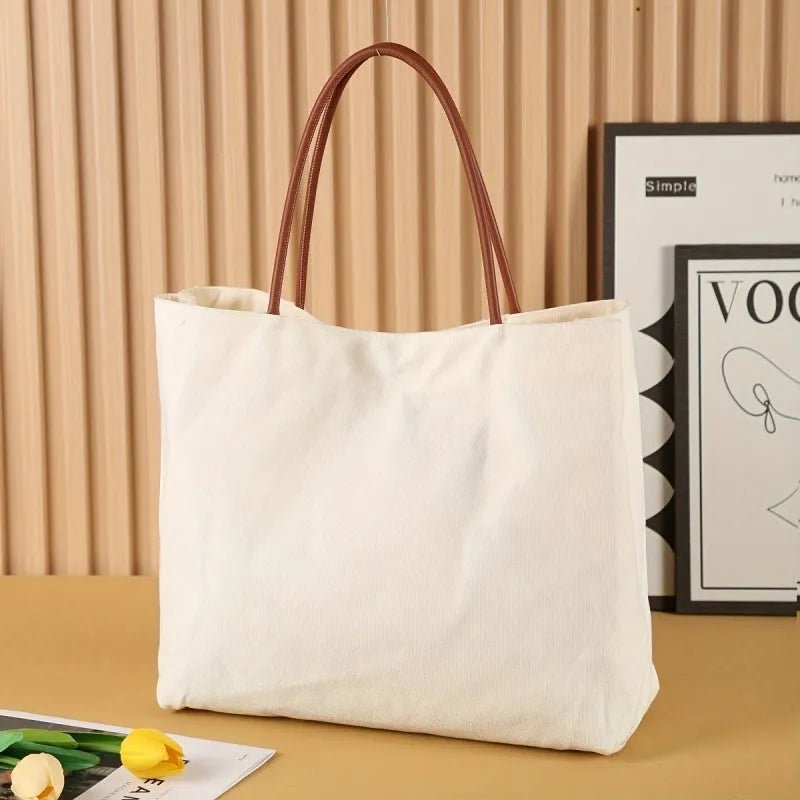 Cotton canvas tote bag with top handles and internal zip pocket in beige white colour option