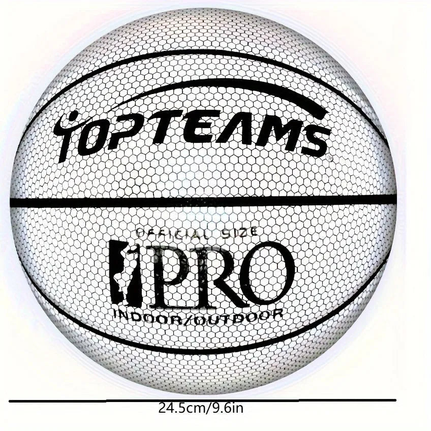 Holographic luminous reflective PU basketball No. 7 with fluorescent glow in chroma colour