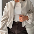Women's off-shoulder short coat with lantern sleeves in milky white or brown colours