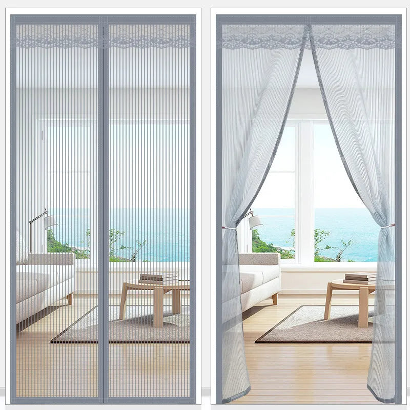 Self-priming Velcro door curtain in striped coffee colour measuring 90x230cm for household partition use