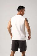 Men's black Korean style loose cotton fitness vest showing hidden hook side detail