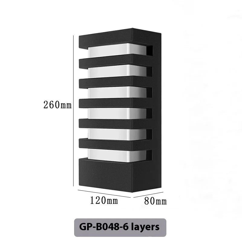 Modern minimalist outdoor wall lamp aluminium alloy IP55 80x120x260mm 5-layer LED12W black finish